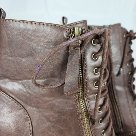 Soda Ankle Boots 9 Brown Lace-Up Chunky Heel Booties - Picture 9 of 9